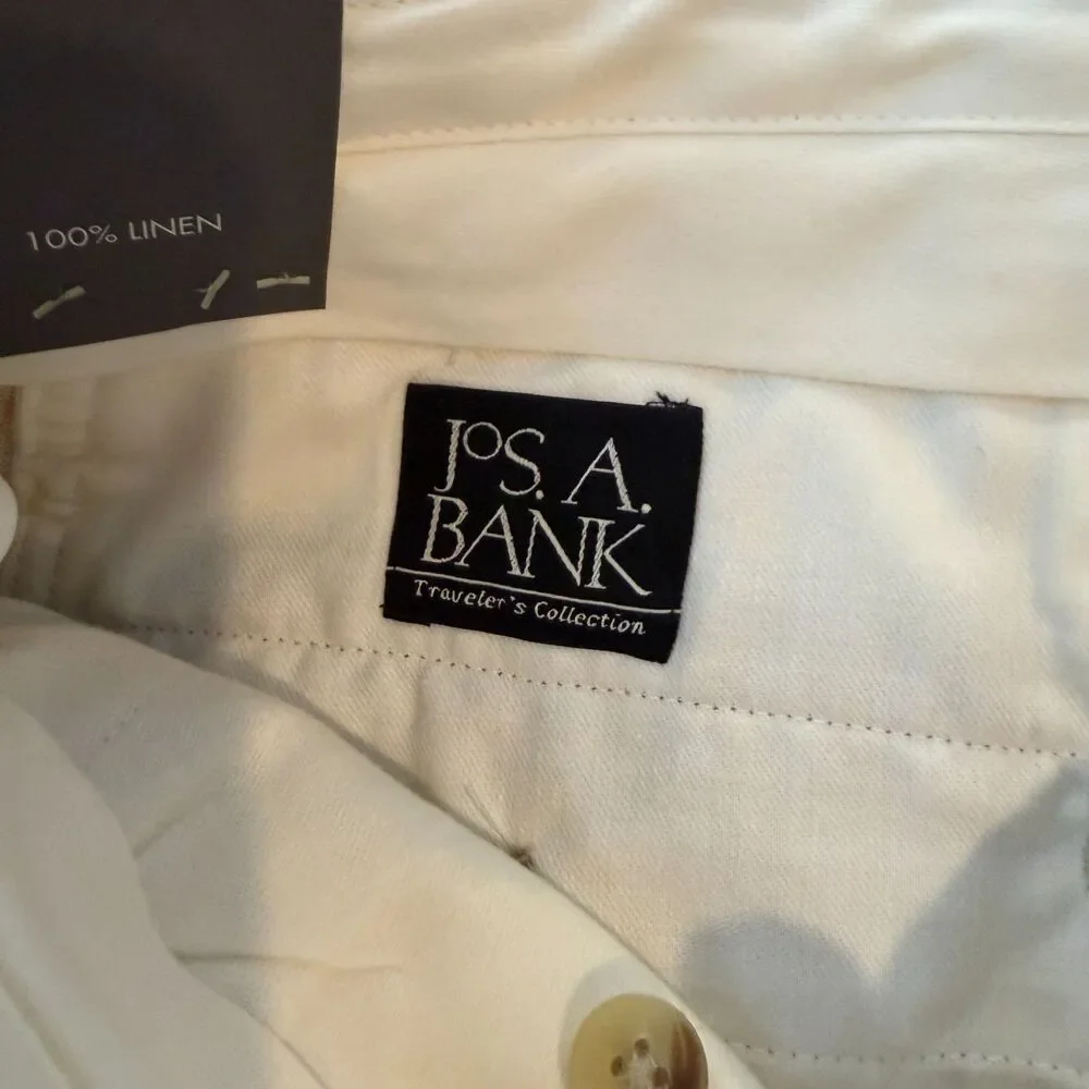 Jos A Bank Traveler Linen Dress Pants 38x29 Stone Pleated Classic Fit NWT